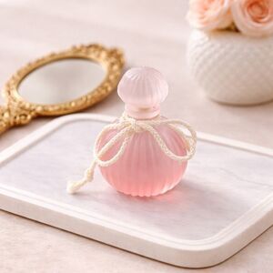 Vintage Silvestri Pink Frosted Ribbed Glass Perfume Bottle Vanity Decor